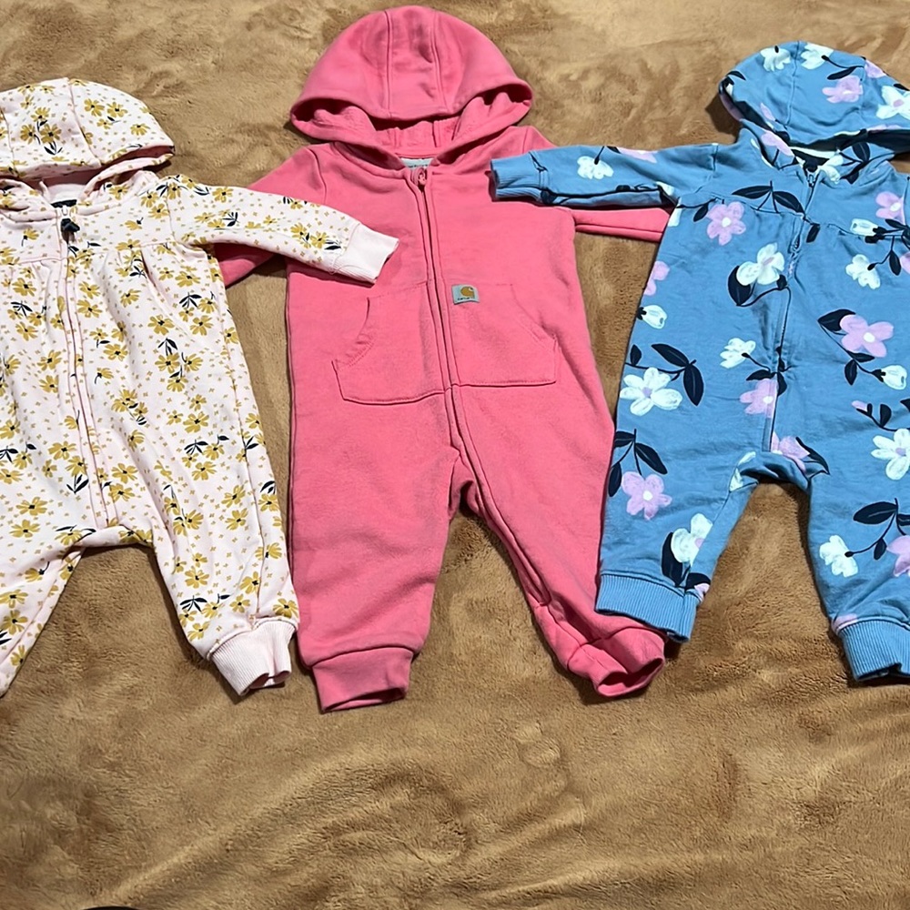 3 Long Sleeve Zip Front Hooded Coveralls EUC